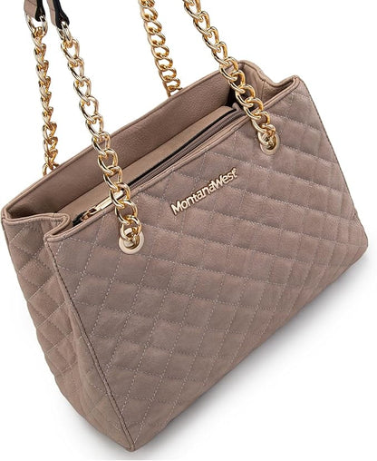 Montana West MEDIUM Tote Bag for Women Quilted Chain Handbags Shoulder Purse