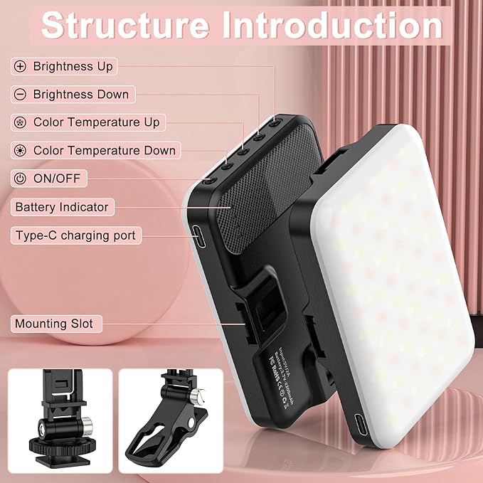 Selfie Light, 60 LED 2200mAh Rechargeable Cell Phone Fill Light 7 Modes, 10-Level Brightness, Portable Clip on Light for Phone/Tablet/Laptop, Zoom Call Vlog Makeup TikTok Video Fill Light