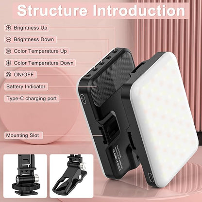 Selfie Light, 60 LED 2200mAh Rechargeable Cell Phone Fill Light 7 Modes, 10-Level Brightness, Portable Clip on Light for Phone/Tablet/Laptop, Zoom Call Vlog Makeup TikTok Video Fill Light