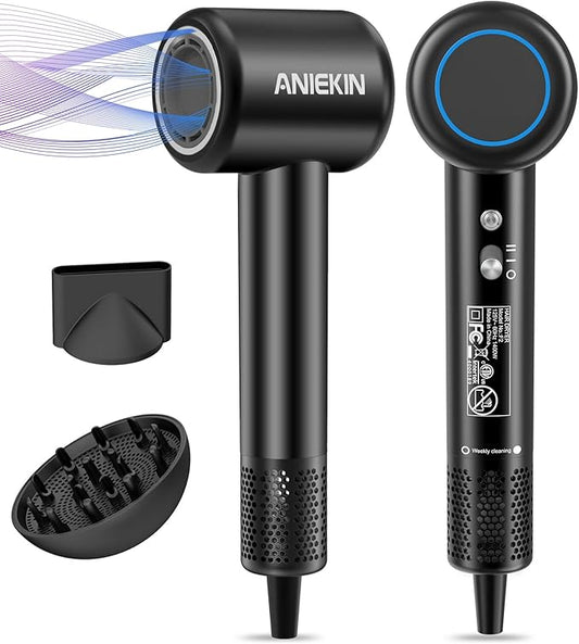 Hair Dryer, High-Speed Ionic Low Noise Blow Dryer with Brushless Motor for Fast Drying, Thermo-Control Quiet Compact Hair Blow Dryer with Magnetic Diffuser for Curly Hair for Home Travel Salon