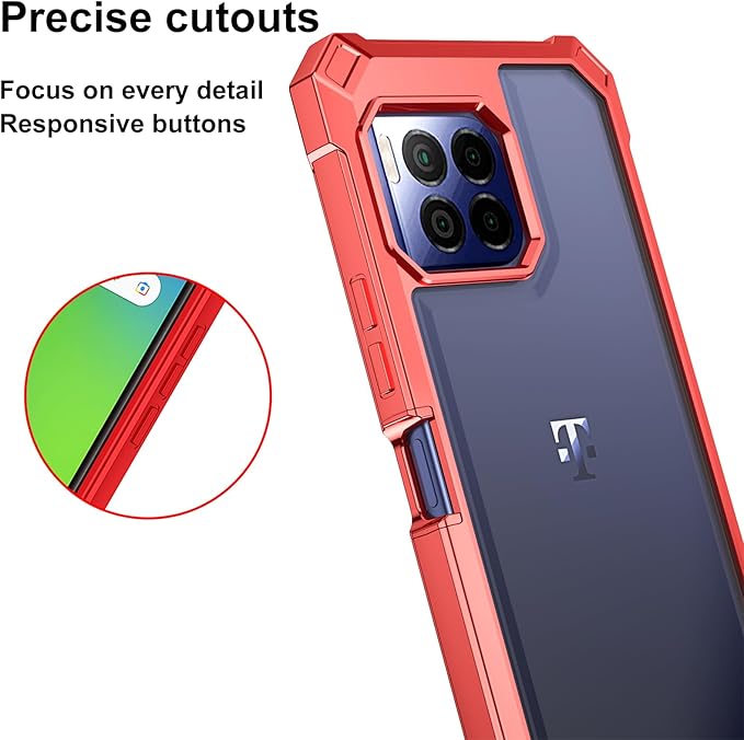 Ailiber for TMobile REVVL 7 Pro 5G Phone Case, Clear Case with Screen Protector, Dual Layer Shockproof Bumper, Transparent [Anti Yellowing], Slim Cell Phone Cover for Metro REVVL 7 Pro 5G-Red