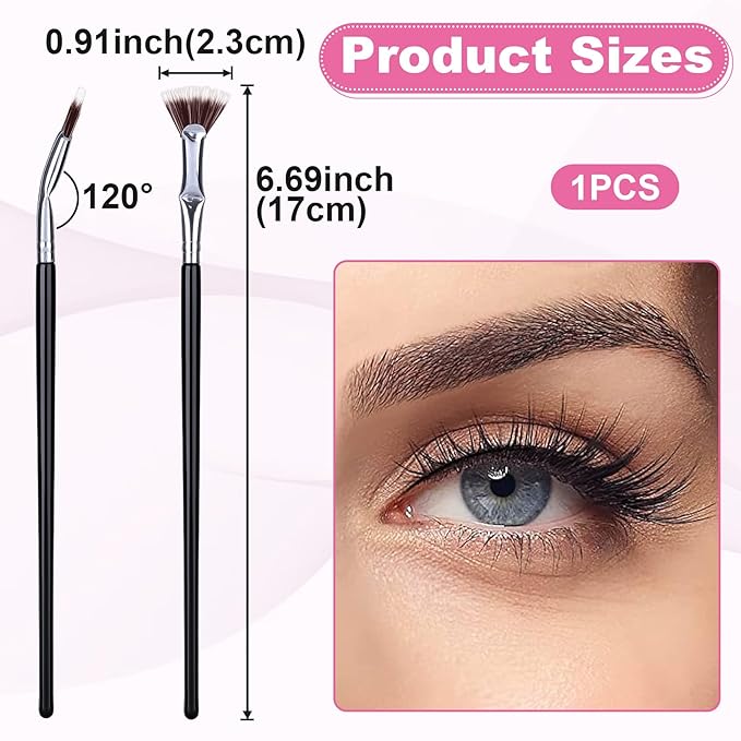 PAGOW Folding Angle Scalloped Lash Brush, Eyelash Comb Separator Makeup Tool, Multifunctional Mascara Fan Brush with Soft Bristles for Upper Lower Eye Lash (Brown Bristles), 1 Pcs