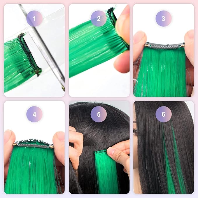 25 PCS Colored Hair Extensions, Colorful Party Highlights Multi-colors Clip in Hair Extensions, Rainbow Synthetic Hairpieces for Girls Women Kids Gift Hair Pieces Party(22 In)