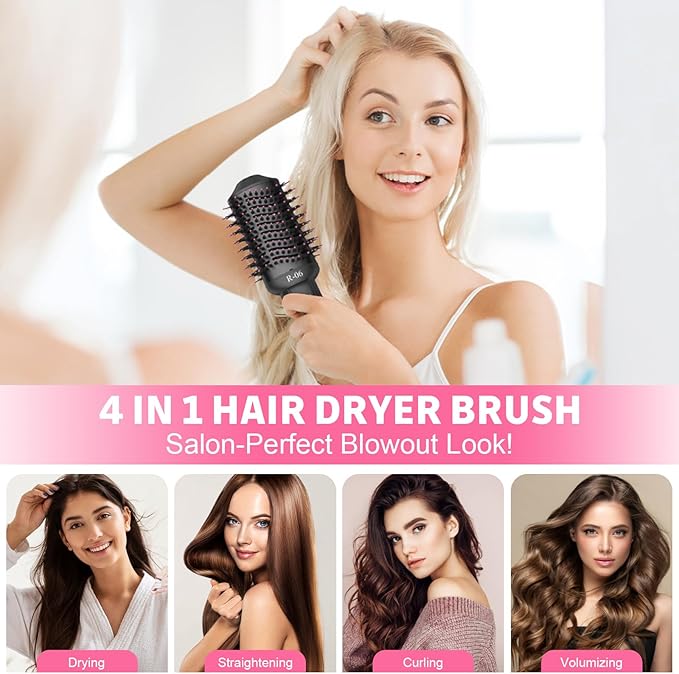 4-in-1 Hair Dryer Brush - Blow Dryer and Styler in One, Hot Air Brush with Oval Barrel for Volumizing, Suitable for All Hair Types