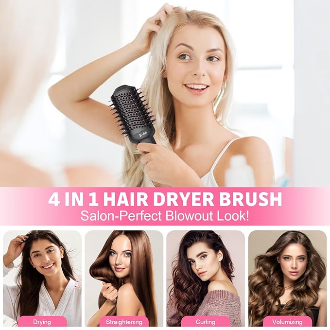 4-in-1 Hair Dryer Brush - Blow Dryer and Styler in One, Hot Air Brush with Oval Barrel for Volumizing, Suitable for All Hair Types, Mother's Day Gifts