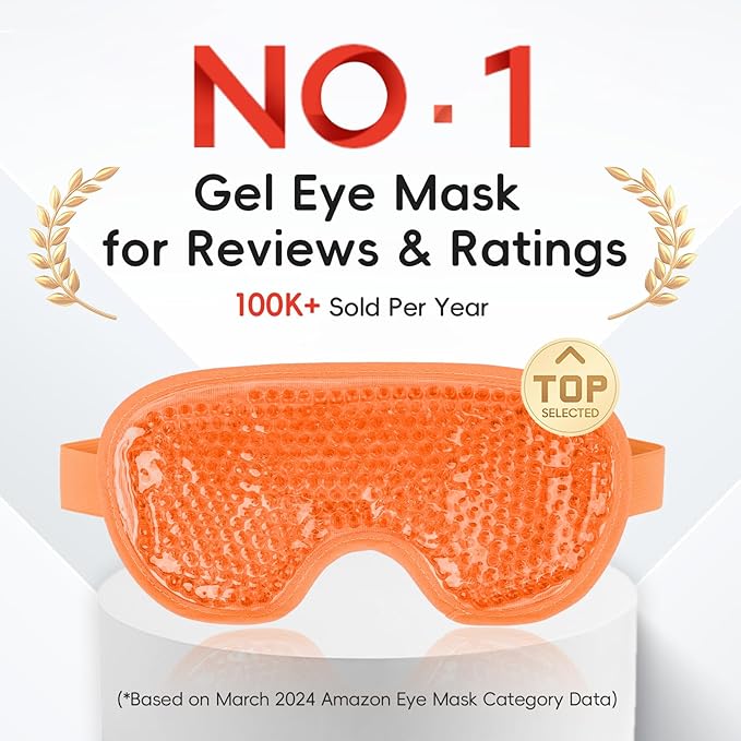 NEWGO Cooling Eye Mask for Puffy Eyes, Cold Eye Mask Eye Ice Pack for After Eyes Surgery, Tension Stress Relief, Itchy Eyes, Headaches, Dark Circles - Orange