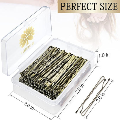 100PCS 2Inches Hair Pins Kit Hair Clips Secure Hold Bobby Pins Hair Clips for Women Girls and Hairdressing Salon With Clear Storage Box(Bronze)