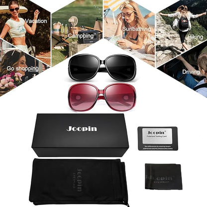 Joopin Big Womens Sunglasses Polarized Trendy Sun Glasses Large Rectangle UV Protection Rhinestone Sunnies
