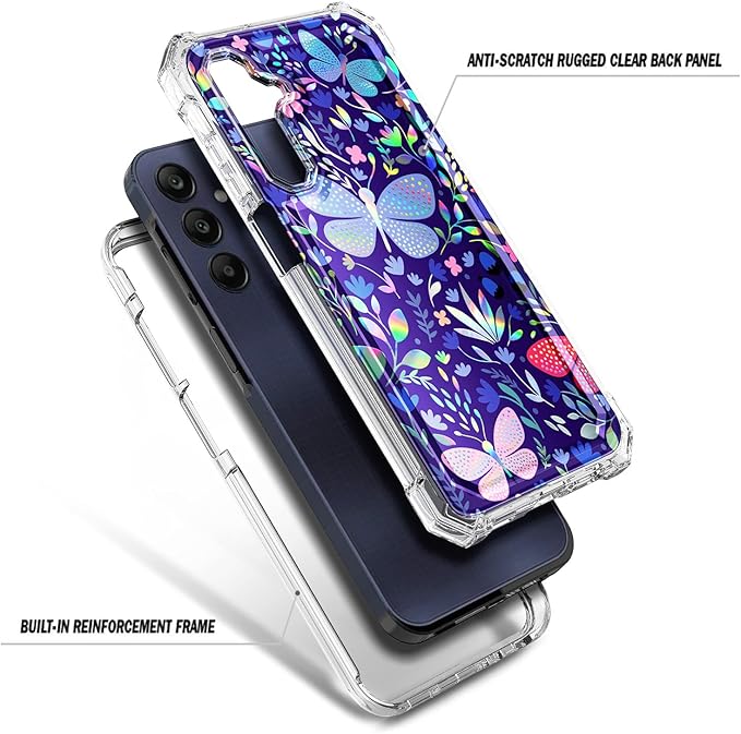 Designed for Samsung Galaxy A25 5G Case, Slim Stylish Full-Body Protective Shockproof Rugged Bumper Cover with Built-in Screen Protector (Butterfly)