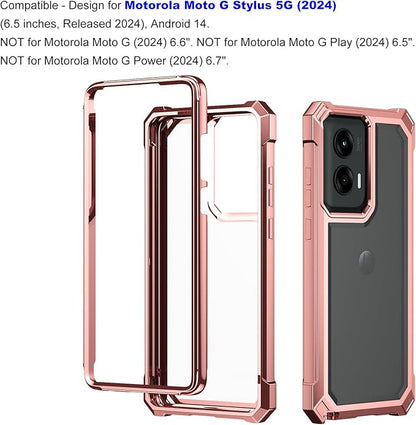 Ailiber for Motorola G Stylus 5G 2024 Case with Screen Protector, Dual Layer Shockproof Bumper, Clear Transparent [Anti Yellowing], Scratch-Resistant Cover for Moto G Stylus 2024-Rose Gold