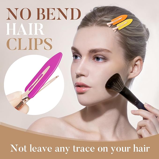 D 6 Pcs Hair Clips No Crease - No bend Creaseless Hair Clip - Makeup Clip for Women and Girls - Flat Hair Clips for Hairstyling Salon Rose Gold Handle - colorful