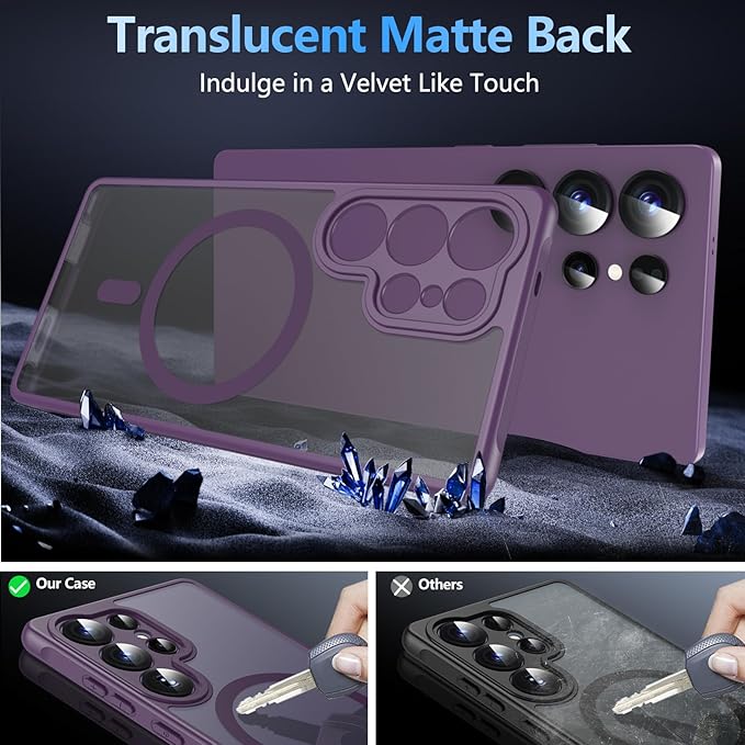 OWKEY Samsung Galaxy S25 Ultra Case 6.86'', Magnetic S25 Ultra Case for Magsafe with Tempered Glass Screen, [Shockproof Military] Translucent Back Slim Bumper Cover Phone Case Galaxy S25 Ultra, Purple