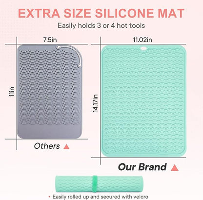 Oversize Silicone Heat Resistant Mat, Portable Travel Mat Cover for Curling Irons, Flat Irons, Hair Straightener and Hot Hair Styling Tools(14.2" x 11")