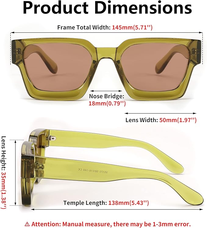 FEISEDY Retro 90s Square Sunglasses for Women Men Trendy Chunky Rectangle Sunglasses UV400 Protection B2385