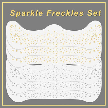 MEICOLY Silver and Gold Face Glitter,Glitter Freckles Face Tattoo for Women Kid,Gold Freckles,Silver Glitter Freckles,Sparkle Makeup Patches,Sparkle Freckles Speckles Patches,6 Count,3 Gold+3 Silver