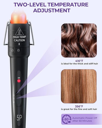 5 in 1 Curling Wand Set: Ohuhu Curling Iron Wand 5Pcs 0.35 to 1.25 Inch Interchangeable Ceramic Barrel Heat Protective Glove 2 Clips Dual Voltage Hair Curler for Girls Women Mother Gift Rainbow