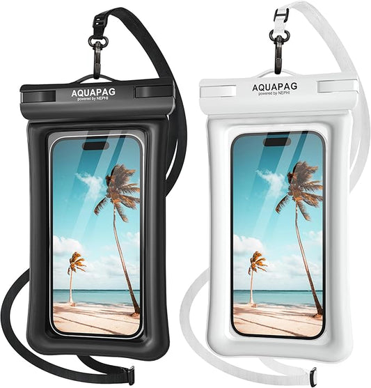 NEPHI IP68 Waterproof Phone Pouch 2 Pack-Up to 8.0"，Adjustable Neck Lanyard Floating Waterproof Phone Case for iPhone,Phone Dry Bags for Vacation Beach Travel Essentials (Black White 2 Pack)