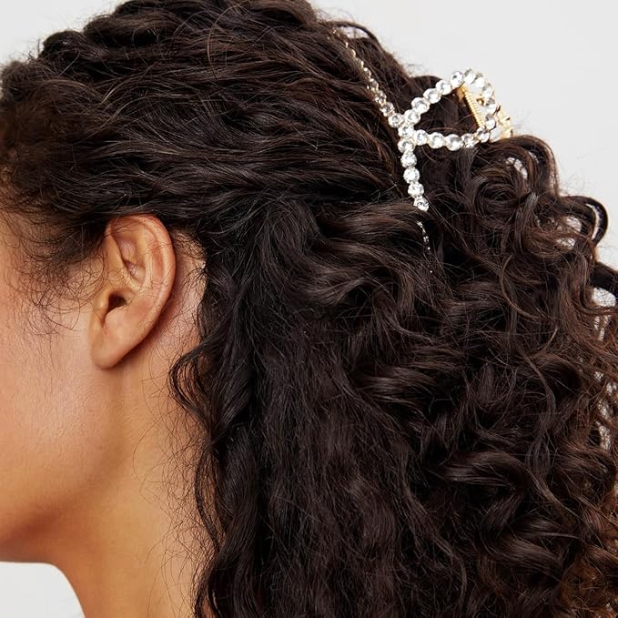 Kitsch Loop-Shaped Rhinestone Claw Clip, Metal Hair Clips for Thick Hair, Large Gold Rhinestone Hair Clips for Styling