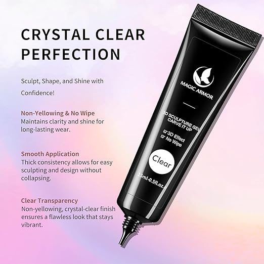 15g 3D Nail Gel Sculpting Gel Nail Art Glue for Nail Art Designs DIY Nail Craving Molding Gel for 3D Gel Nail Art Polish Painting Drawing Gel Sculpture Gel Nail Decoration Manicure Clear