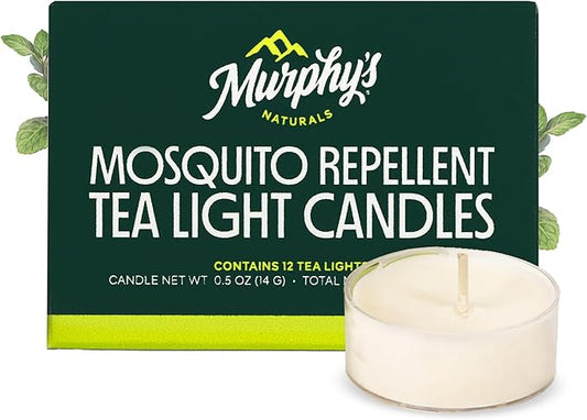 Murphy’s Naturals Mosquito Bug Repellent Tea Light Candles for Outdoor Patio, Citronella & Essential Oils, 4-Hour Burn Time Each, 12-Pack