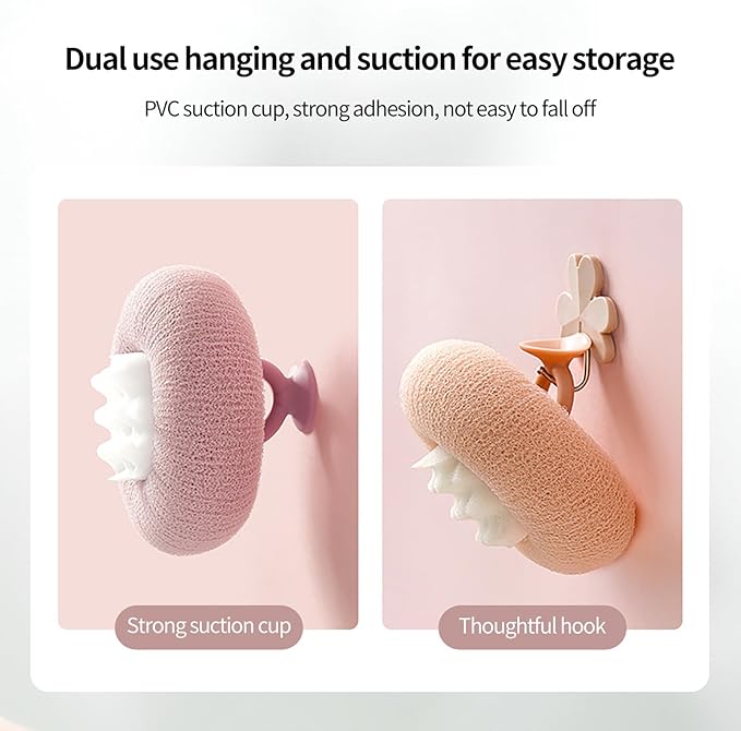 2-in-1 Sunflower Shower Sponge with Suction Cup | Exfoliating Bath Sponge for Soft Skin | Hypoallergenic & Eco-Friendly Body Scrubber for Spa-Like Luxury (Purple Meat Powder)