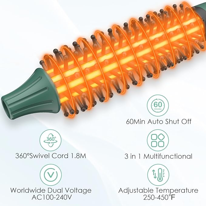 3/4 Inch Barrel Thermal Round Brush, Volume Heat Styling Brush for Men and Women Medium Thin Curly Straight Hair, Heated Curling Iron,12 Temperature Setting (1.35 Inch with Bristles)