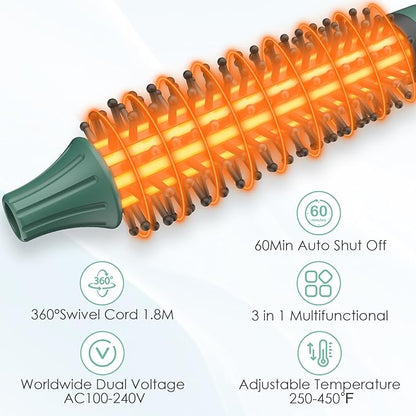 3/4 Inch Barrel Thermal Round Brush, Volume Heat Styling Brush for Men and Women Medium Thin Curly Straight Hair, Heated Curling Iron,12 Temperature Setting (1.35 Inch with Bristles)