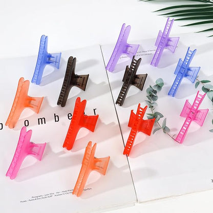 Ondder 12 Pcs Multicolor Butterfly Hair Clips for Styling Sectioning Pro Salon Butterfly Plastic Claw Clips Styling Clip Barber Clips for Cutting, Coloring Hair, Hair Accessories for Women Girls