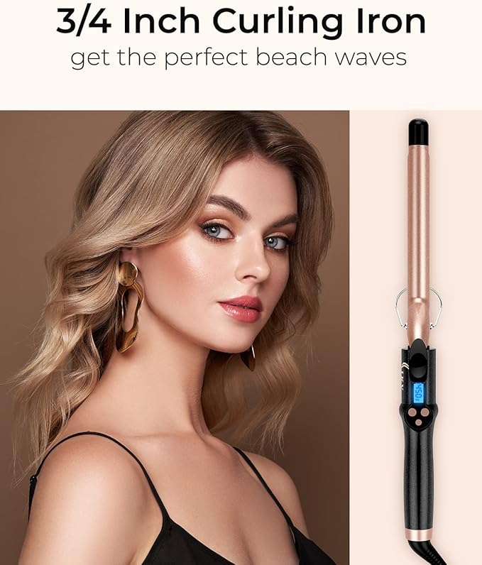 3/4 Inch Extra Long Barrel Curling Iron, Ceramic Tourmaline Curling Wand Professional Dual Voltage