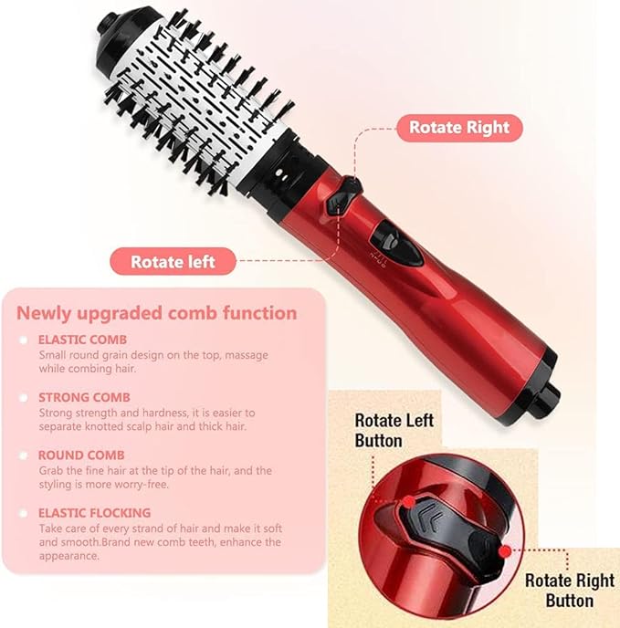 3-in-1 Hot Air Styler and Rotating Hair Dryer, Spin Hair Dryer Brush with 2 Interchangeable Brush, Anti-frizz Hot Air Spin Brush Set for Straightening, Drying, and Curling (Gold)