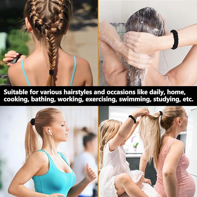 No Damage Soft Polyester Hair Ties, No Tug Scrunchies Hair Bands with Strong Elasticity – Black