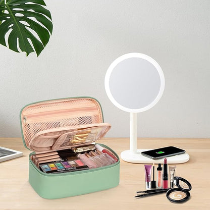 OCHEAL Small Makeup Bag,Portable Cute Travel Makeup Bag Pouch for Women Girls Makeup Brush Organizer Cosmetics Bags with Compartment-Light Green