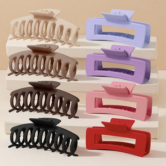 TOCESS 8 Pack Jumbo Hair Claw Clips for Women, Big 4.33 Inch Matte Finish Claw Clips, Durable Non-Slip Rectangle Claw Set for All Girls Hair Types like Thick, Thin, Wavy, or Straight Hair