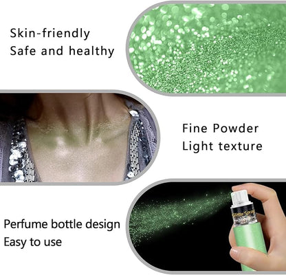 Non-Aerosol Hair and Body Glitter Spray, Holographic Glitter Highlighter Powder, Face Body Clothes Shiny Glitter, Loose Shimmer Hairspray Festival Rave Prom St. Patrick's Day Accessories