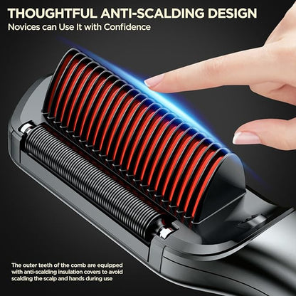 Hair Straightener Brush, Upgraded Ionic Hair Straightener Comb with Oil-Infused, Anti-Frizz Ceramic, Anti-Scald, 9 Temp Settings & LED Display, Dual Voltage, Straightening Brush for All Types