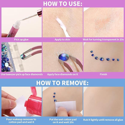 Teenitor Face Glitter with Face Gems Face Glue for Women, Face Pearls & Body Glitter Set for Makeup, Hair Glitter Face Jewels with Wax Pencil, Red Glitter Sparkles Rhinestones for Face