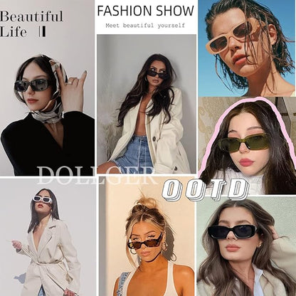 Dollger Rectangle Sunglasses for Women Men Trendy Retro Fashion Sunglasses UV 400 Protection Square Fram