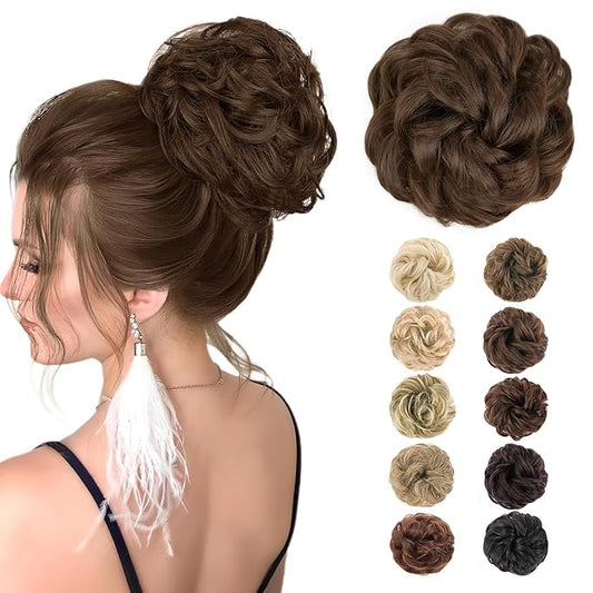 MORICA Messy Bun Hair Piece 1 PCS Curly Hair Bun Scrunchies Extension Synthetic Chignon Ponytail Hairpieces for Women (1-8#(Medium chestnut Brown))