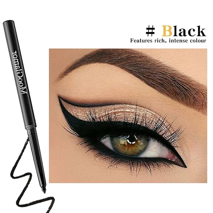 12 Pcs Black Eyeliner Pencil Gel Eyeliner Pen with Retractable and Waterproof Eye Liner for Black Bold and Defined Eye Liner
