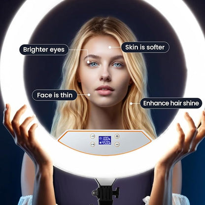 22in Large Ring Light with Stand,512pcs Bulbs Big Ring Light with 75" Tripod for iPhone/LED Display/4 Clips/2 USB Ports,2600K-6500K Dimmable Barber Light,for TikTok Video Recording Tattoo Lash Makeup