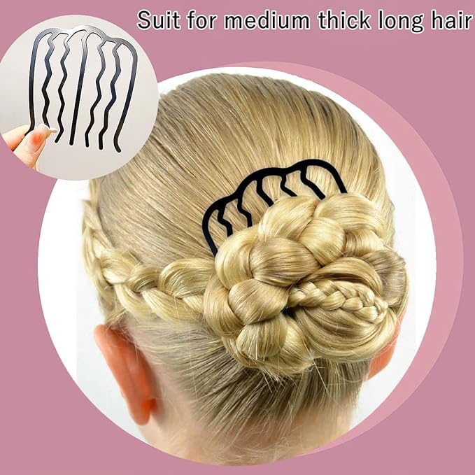 6 Piece Metal Hair Side Combs Hair Fork Clip Teeth Hair Pin Stick for Updo Bun, U Shape for Vintage Hairstyle Hair Accessories(Black-4/7 teeth)
