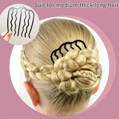 6 Piece Metal Hair Side Combs Hair Fork Clip Teeth Hair Pin Stick for Updo Bun, U Shape for Vintage Hairstyle Hair Accessories(Black-4/7 teeth)