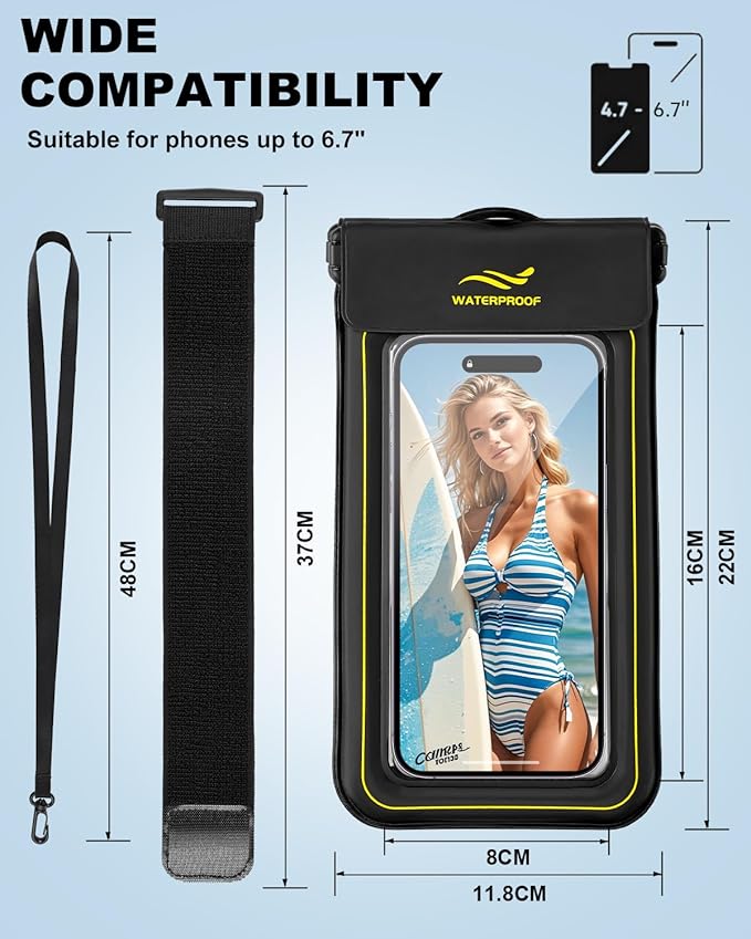 2-in-1 Waterproof Phone Pouch & Phone Armband Floating, Underwater Waterproof Phone Cases with Detachable Strap, Waterproof Bags Up to 6.7", Beach Vacation Essentials Water Park Essentials