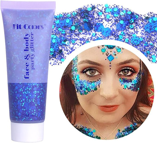 Blue Face Glitter Gel,4th of July Accessories,Mermaid Body Glitter Gel,Music Festival Rave Sequins Fourth of July Outfits for Women,Sparkling Hair Chunky Glitter Independent Day Makeup,50ML