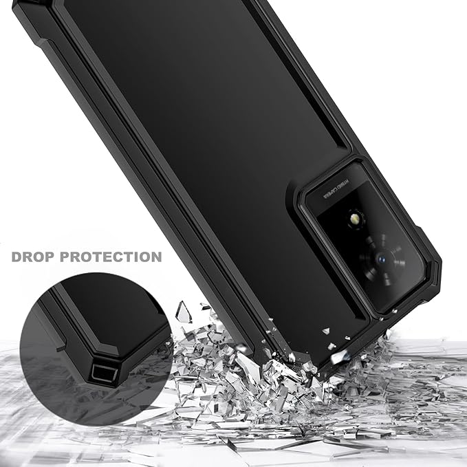 Designed for TCL K24/K23/TCL 50 LE Phone Case with Screen Protector, [Raised Corners Drop Protection] Full-Body Protective Shockproof Rugged Bumper Cover (Black)