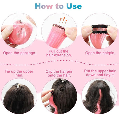 10 PCS Pink and Lake Blue Hair Extensions, Curly Wavy Synthetic Hairpieces Clip in Rainbow Neon Party Highlights, Colorful Hair Accessories for Women 17 inch (Pink Lake Blue)