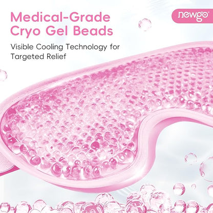 NEWGO Cooling Gel Cold Eye Mask for Puffy Eyes, Reusable Ice Pack with Soft Plush Backing for Dark Circles, Migraine, Stress Relief - Pink