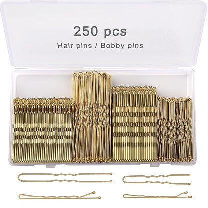 250 Pcs Hair Pins Bobby Pins Blonde Hair with Storage Box, Wavy Bobby Pins 2inch 2.4inch, U Shaped Hair Pins 2inch 2.8inch, Suitable for All Hair Types, Hair Clips Hair Pin for Women and Girls
