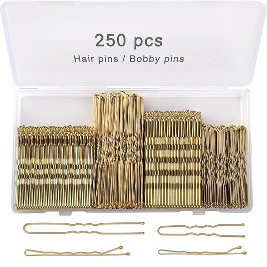 250 Pcs Hair Pins Bobby Pins Blonde Hair with Storage Box, Wavy Bobby Pins 2inch 2.4inch, U Shaped Hair Pins 2inch 2.8inch, Suitable for All Hair Types, Hair Clips Hair Pin for Women and Girls
