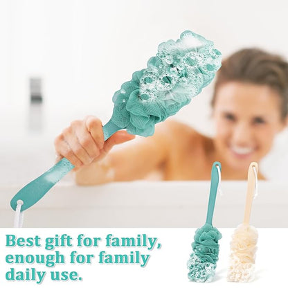 2Pack Back Scrubber for Shower Loofah with Long Handle, Shower Brush for Body, 17″ Loofah on a Stick for Men Women Bathing Accessories, Scrubber Sponge for Exfoliating Bath Brushes (Beige & Green)